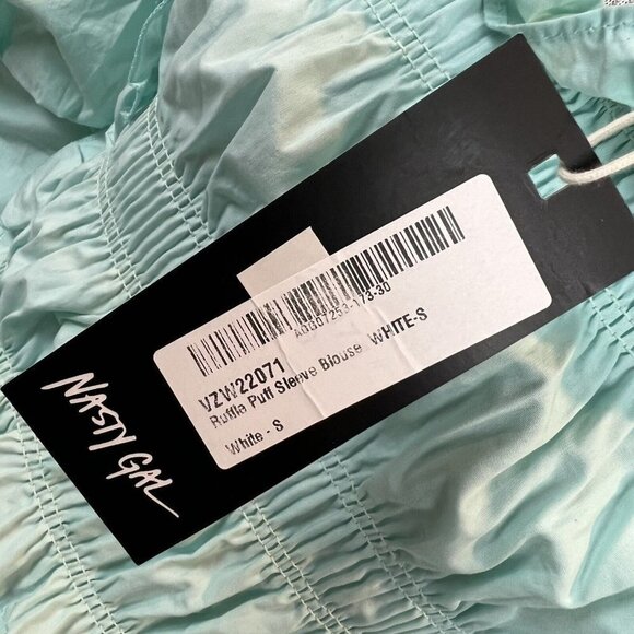 Nasty Gal Puff Sleeve Cropped Top Blouse Green Size Small NWT - Picture 7 of 12